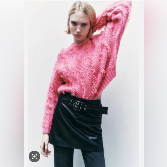 Zara pink ruffled knit sweater with lace - Picture 3 of 14